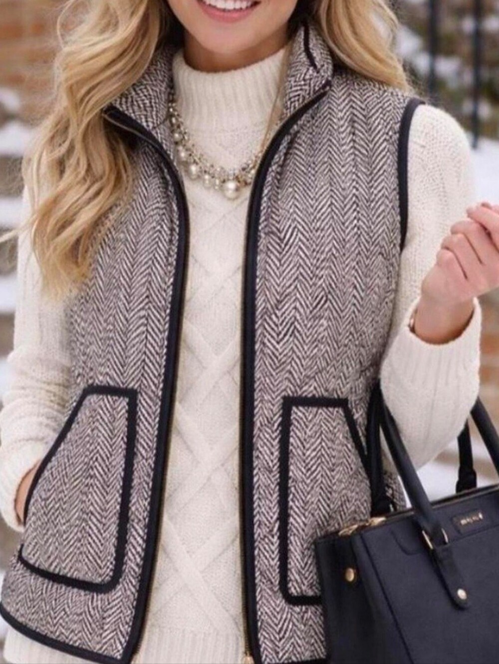 NWT J.Crew medium herringbone quilted puffer vest insulated down pockets - Picture 1 of 11